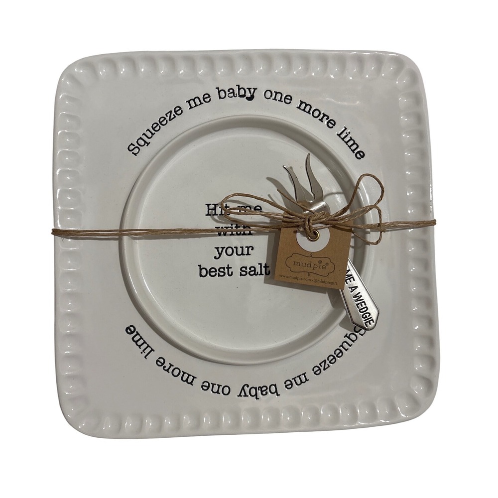 Mud Pie Lime and Salt Rimmer Set Ceramic Platter Fork Give Me A Wedgie 4071130
